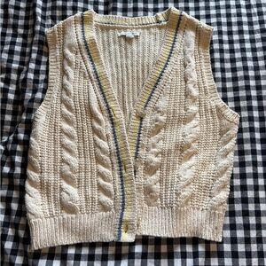 American Eagle Outfitters Cream Cable Knit V-Neck Sweater Vest